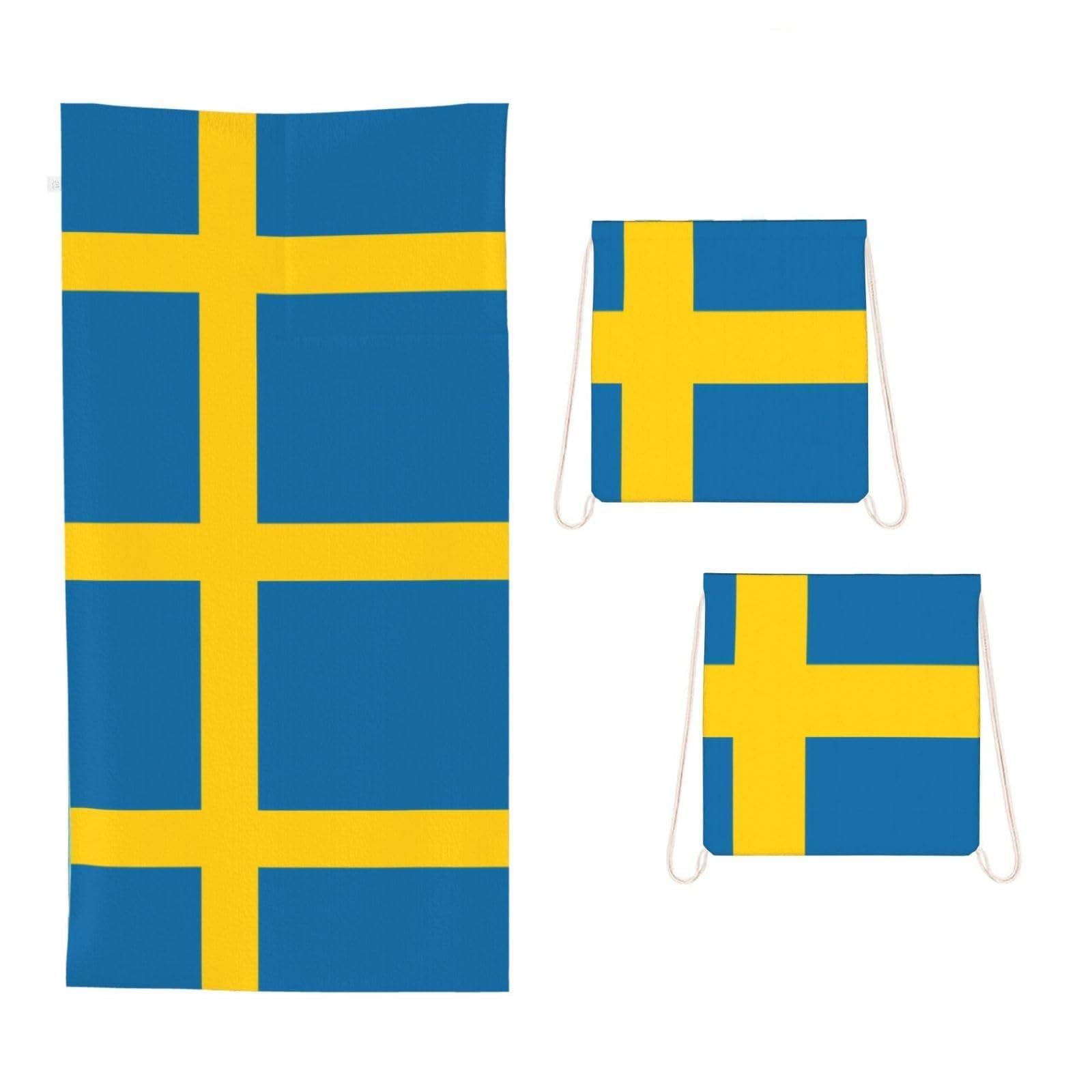 CNTDBU Swedish flag 2 in 1 Packable Towel Bag-Large Beach Towel with Stuff Sack, Super Absorbent Microfiber Travel Towel for Pool