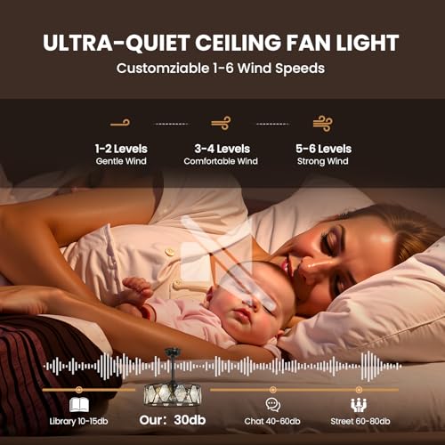 Image of Ceiling Fan with Lights and Remote, 19 Inch Modern Fandelier Ceiling Fan with Brushless DC Motor, Semi Flush Mount Drum Ceiling Fan with 6 Speeds, Reversible Quiet Indoor Fan for Bedroom Living Room