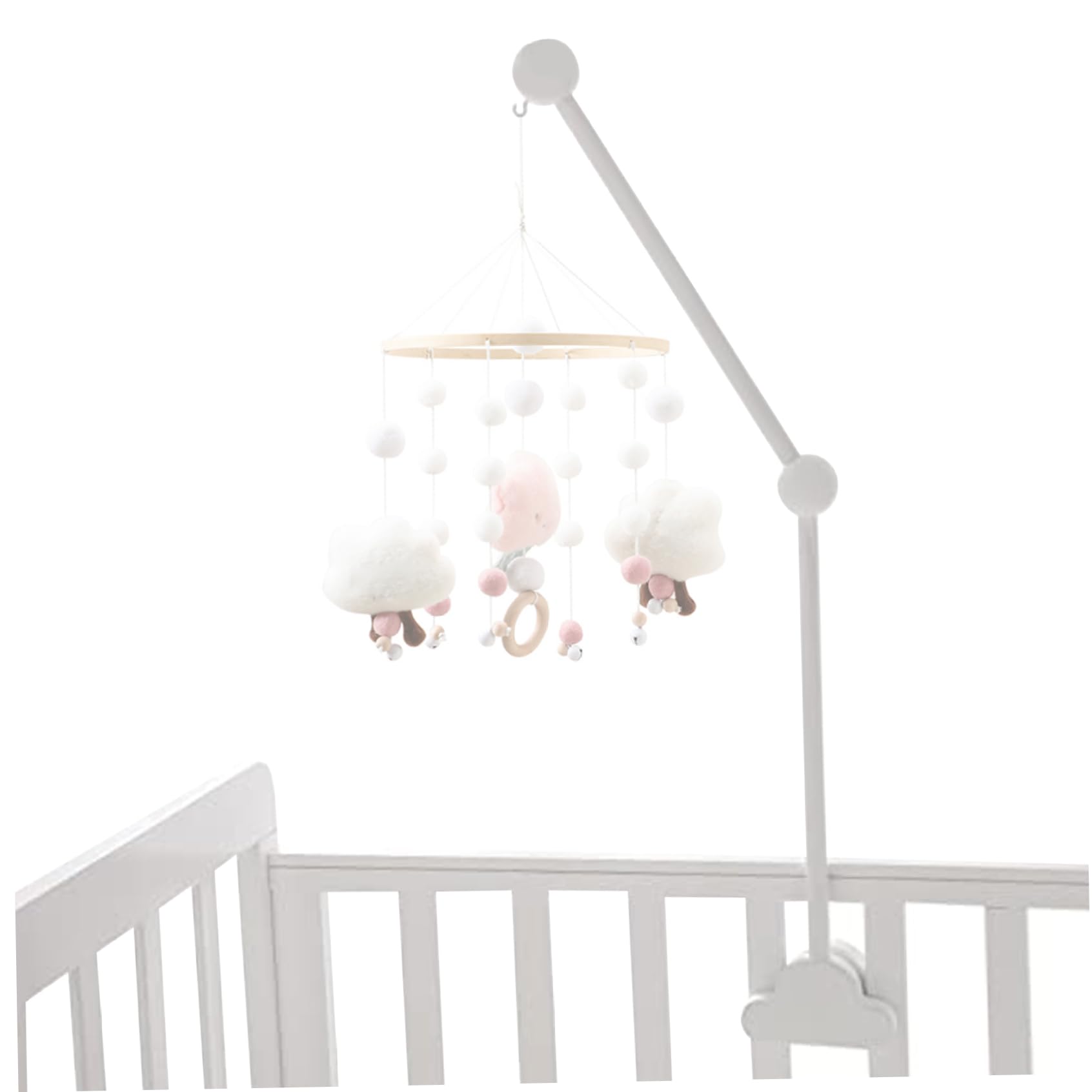 Baby Crib Mobile Arm 27.17inch Wooden Cloud Design Detachable Adjustable Holder Cute Cot Bed Bell Wind Chimes Hanger Bracket Cot Mobile Holder