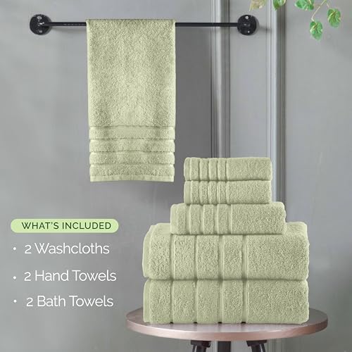 Image of Elegant Comfort 4 Lines Viscose Stripe 6-Piece Premium Towel Set - 100% Turkish Cotton High Absorbent Luxury Bathroom Towels - Includes 2 Washcloths, 2 Hand Towels and 2 Bath Towels Set, Mint Green