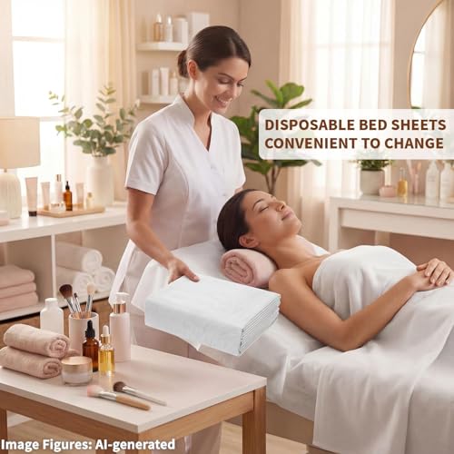 Image of 100 Pcs Disposable Massage Table Sheets (75 inchx 31 inch) Non-Woven Breathable Fabric Waterproof Esthetician Bed Covers for Spa, Facial, Tattoo,Waxing Soft Durable