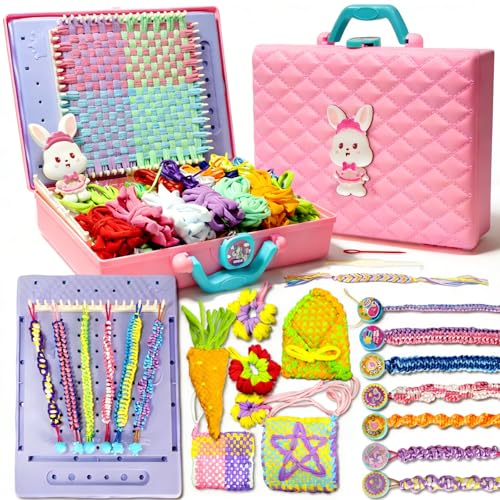 Weaving Loom for Kids & Friendship Bracelet Making Kit for Girls Birthday Childrens Day Craft Gifts Creative DIY Toy for Girls Ages 6-12 Easy Potholder Loom Knitting Kits Rainbow Loops Weaving Set