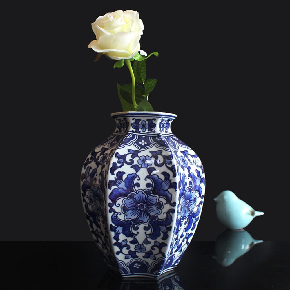 Jingdezhen Ceramika, styl chiński, niebiesko-biały wazon porcelanowy, ręcznie malowany, aranżacja kwiatowa chinoiserii, dekoracja retro