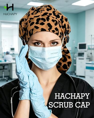 Image of Satin Lined Scrub Cap for Women Extra Large Long Hair Surgical Nurse Cap 4 Buttons