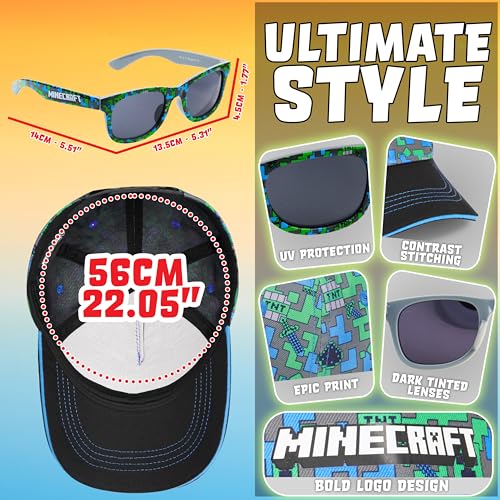 Image of Get Trend Pokemon | Minecraft | Fortnite | Super Mario Kids Baseball Cap, Sunglasses Set UV Protection, Gamer Gifts for Boys