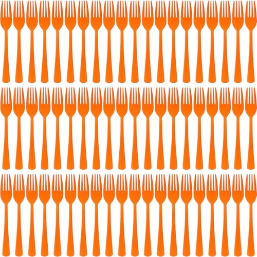 60 Pcs Orange Disposable Plastic Forks Cutlery Heavy Duty Dinnerware Plastic Silverware Flatware for Home Office School Party Picnics Restaurant Outdoor Events or Every Day Use (Orange)