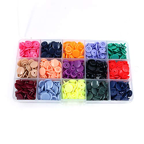 Shiwaki 150 Piezas T5 Botones de plástico Sujetadores de botón a presión + Kit de alicates a presión para Todo Tipo de Ropa DIY (15 Colores, Clip) Cover
