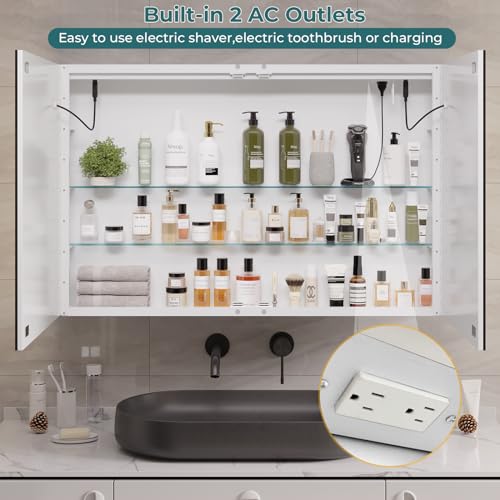 image for DICTAC Bathroom Medicine Cabinets with Mirror and LED Light, Wall Moun