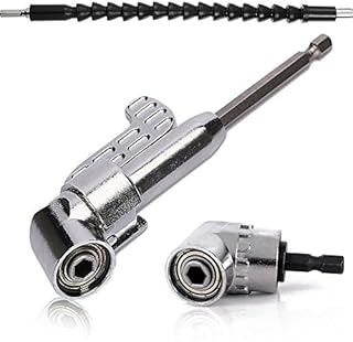 QISF 2Pcs Right Angle Drill, 105 Degree 1/4 Inch Right Angle Drill Adapter Hex Shank Screwdriver Angled Bit Holder Power Drill Tool(1Pcs Short & 1Pcs Long) + 1Pcs Flexible Angle Extension Bit Kit