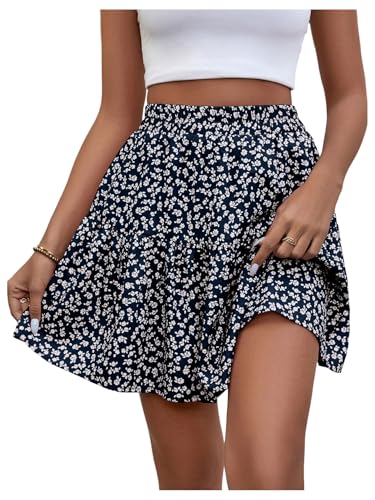 SweatyRocks Women's Boho Ruffle Hem Skirt Summer Ditsy Floral Print Mini Skirt Blue XS3