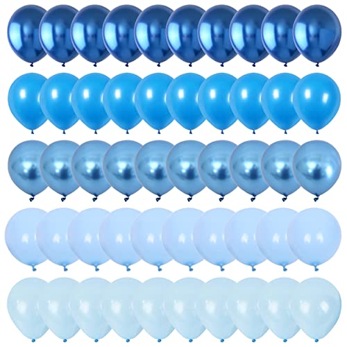 Blue Balloon Set, 60 Packs 12 Inches Metallic Balloons Pearl Macaron Baby Blue Balloon Light Blue Mixed Ballons for Bridal Shower, Baby Shower, Birthday, Wedding Party