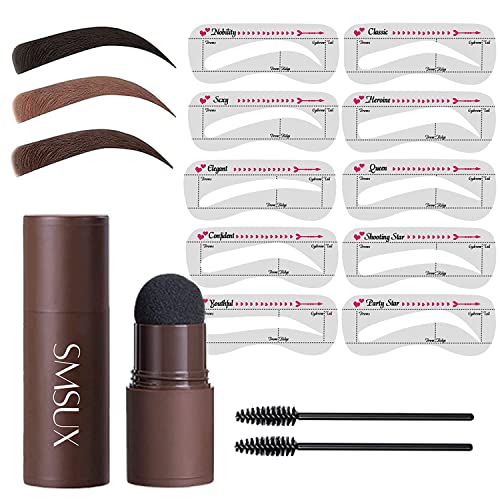 Eyebrow Stamp Stencil Kit One Step Brow Stamp Shaping Kit Stamp on Eyebrows Waterproof Eyebrow Definer Long Lasting Eyebrow Stamp with 20 Reusable Eyebrow Stencils (Natural Brown D)