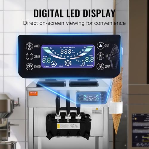 VEVOR Kommerzielle Eismaschine 18–28 L/h, 3 Geschmacksrichtungen, Italienische Eismaschine, 2 x 5,5 L Trichter, LCD-Panel, Automatische Vorkühlung, Reinigung, für Joghurt, Kaffee, Snackbar, Restaurant – Bild 6