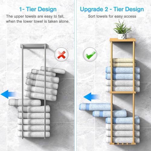 Liuoud LD0013-1 Towel Rack For Bathroom, Wall Mounted Bath Towel Holder Storage Organizer For Rolled Towels, Vertical Towel Rack With Shelf Can Holds Up 6 Large Bath Towel, Gold thumb #3