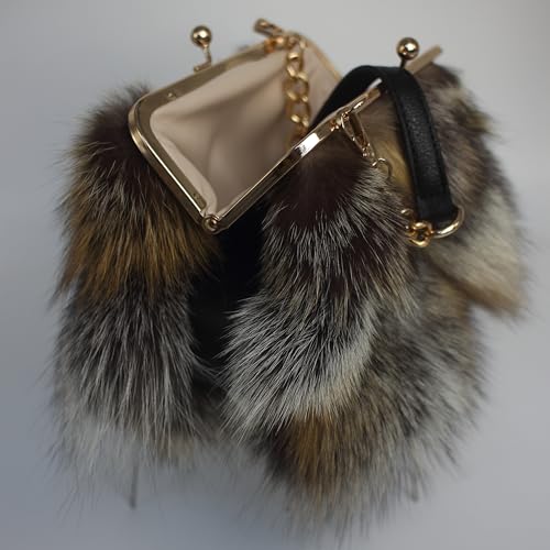 Image of Luxurious Fashion Natural Fox Fur with Hair Handbag for Women and Ladies