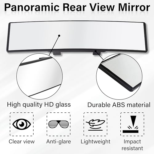 Image of Rear View Mirror, Universal 11.4 Inch Interior Clip On Panoramic Convex Mirrors for Car Accessories, HD Anti Glare Wide Angle and Reduce Blind Spot, Extended Rear View Mirror for Cars, SUVs, Trucks