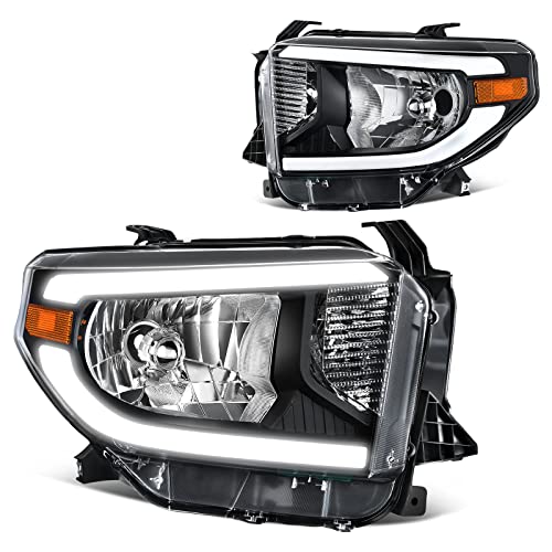 DWVO LED DRL Headlights Assembly Compatible with 2014-2021 14 15 16 17 18 19 20 21 Tundra 14-21 Headlamps (Not Fit Models with Factory LED Headlights) Black Housing Amber Reflector