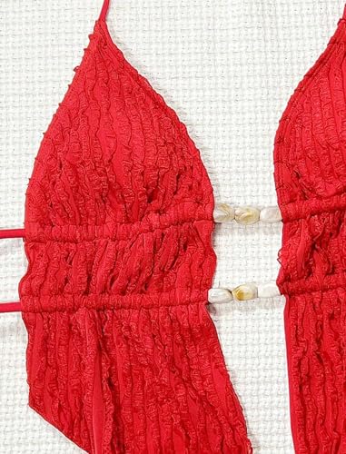 Image of ZAFUL Halter Swimsuits for Women Textured Backless 2 Piece Bathing Suits Cheeky High Cut String Tie Side Bikini Sets