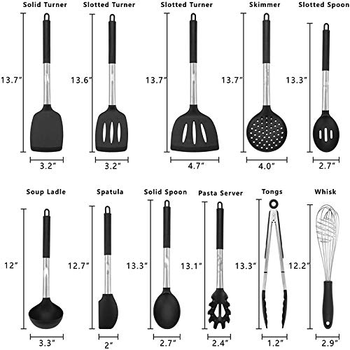 Juego de Utensilios de Cocina de Silicona con Mango de Acero Inoxidable, espátula, Cuchara, Pinzas, batidor, Utensilios de Cocina (tamaño: 11 Piezas) ()