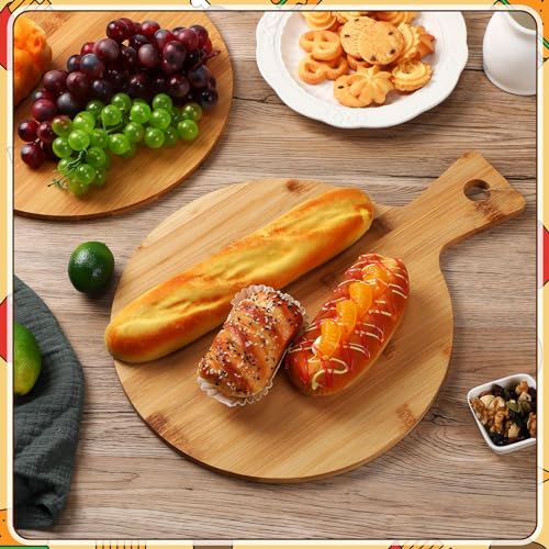 Juego de 10 tablas redondas de cortar de bambú con mango miniatura 4