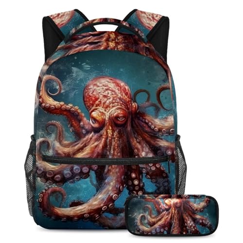 Ensemble cartable enfant pieuvre grand sac à dos école et trousse marine