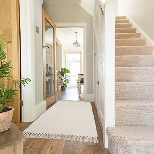 Seavish Beige Hallway Runner Rug Machine Washable Rug, 2X6 Kitchen Runner Rug Cotton Hand Woven Reversible Farmhouse Low-Pile Entryway Rug For Laundry Room Bedroom Bathroom Foyer Living Room #TOP4