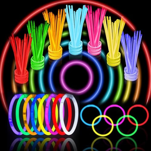 AUXHCYL Paquetes de fiesta de palos luminosos – 205 piezas de accesorios para festivales, kit de gafas y conectores – Suministros de fiesta para niños y adultos – Palitos brillantes de neón de