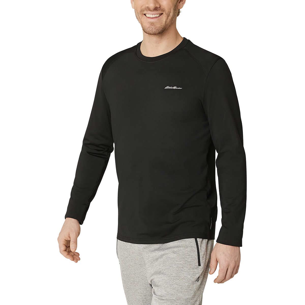 Eddie BauerMen's Active Tee Crewneck Moisture Wicking Long Sleeve T-Shirt - Black Large