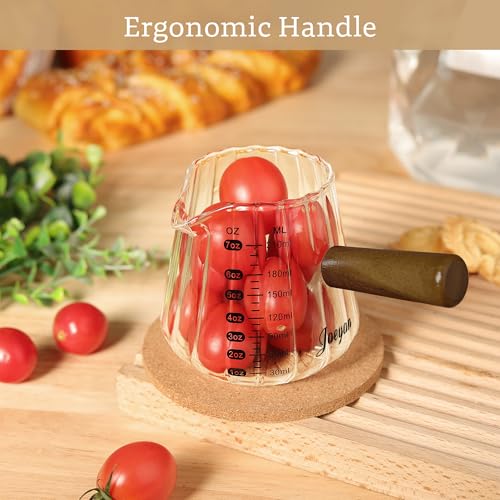 Vaso medidor espresso de vidrio 7 oz con mango de madera miniatura 5
