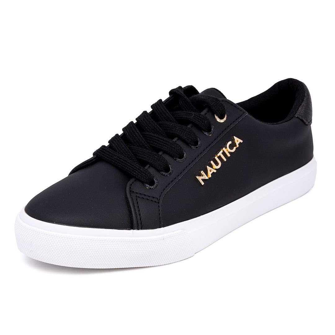 Nautica Women’s Fashion Sneaker, Classic Low-Top Lace-Up Casual Shoe with Metal Side Logo and Soft Cushioned Comfort for Everyday Wear
