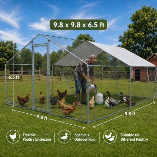 Image of Heavy Duty Metal Chicken Coop with Hardware Cloth (117.99 inch L x 118.01 inch W x 78 inch H)