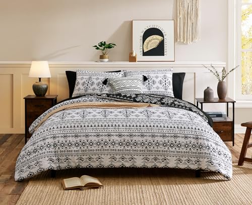 Geniospin Queen Comforter Set - 7 Pieces Reversible Bedding Set, Boho Bed in A Bag, Lightweight Soft Aztec Bedding, All Season Bed Comforter Set with Sheets, Pillowcases & Shams