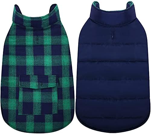Kuoser Dog Winter Coat, Reversible Dog Jacket, Warm Dog Coat British Style Puppy Cold Weather Coat, Windproof Dog Clothes Dog Vest for Small Medium and Large Dogs Green XS