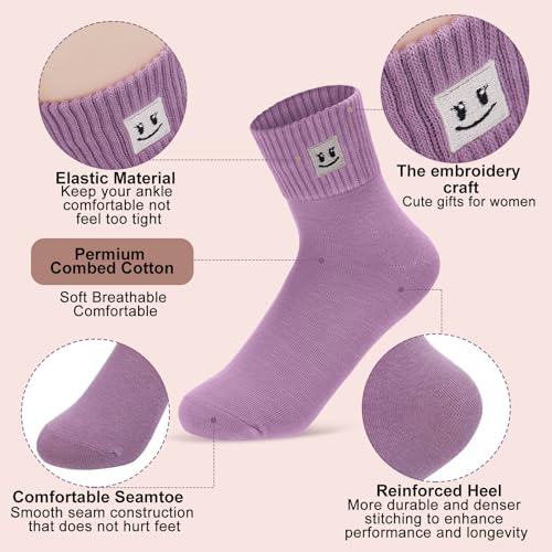 Image of Eurzom 10 Pairs Socks Womens Crew Elastic Ankle Length Cotton Socks Aesthetic Cute Lightweight Low Cut Gifts for Women