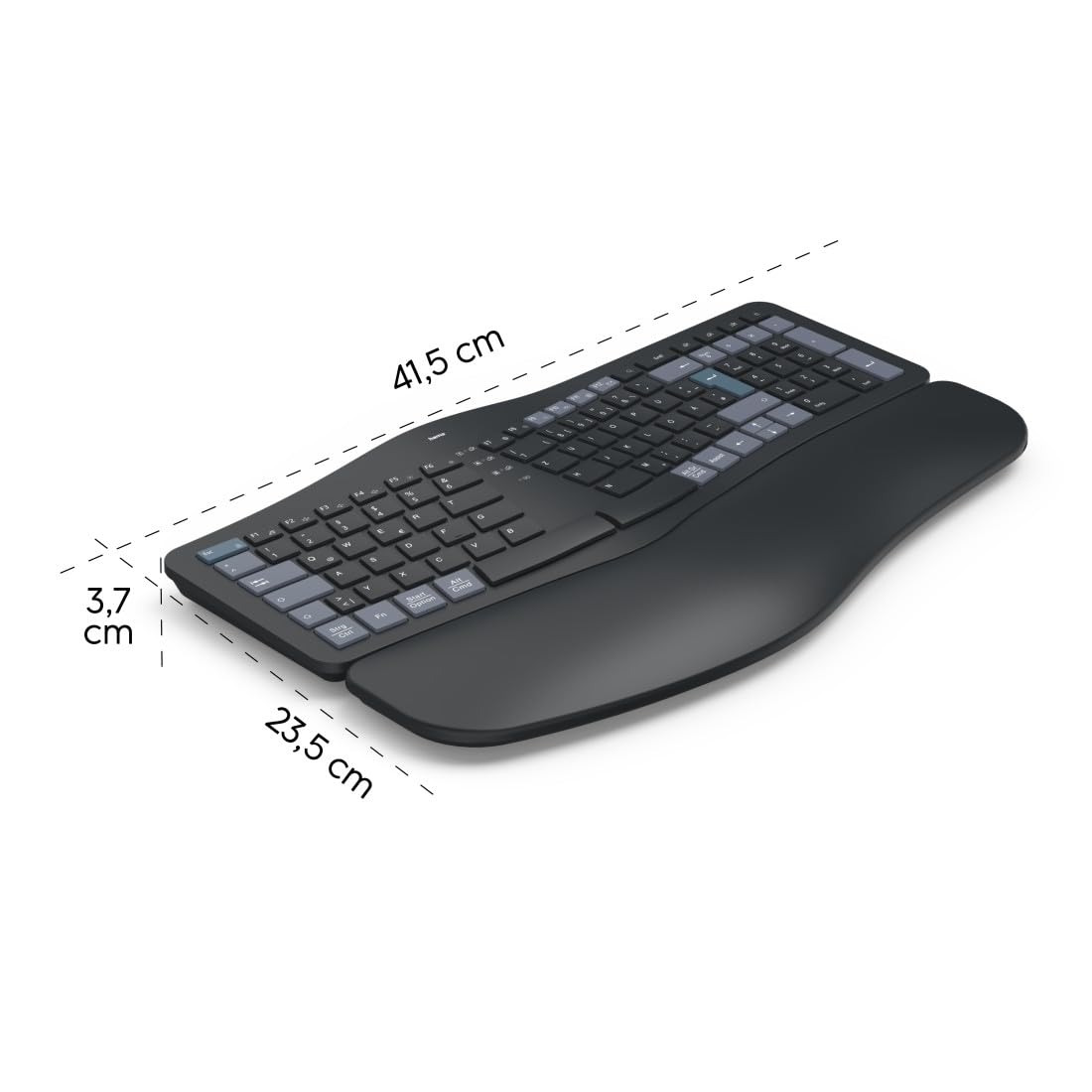 Hama ergonomische Tastatur kabellos, Multi-Device 1x Funk, 2X Bluetooth | Keyboard schwarz, geschwungene Form, geteiltes Tastenfeld, anpassbarer Tippwinkel, Handballenauflage, QWERTZ DE