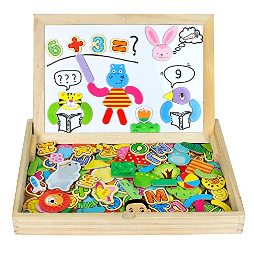 Puzzle Bois Magnetique 160+ Pièces Tableau de Taille Plus Grande,Jouet Tableau Double Face Enfant Jeu Magnétique Educatif 3 4 5 Ans Fille Garçon,Thème de Plante Lettres Chiffres Animaux