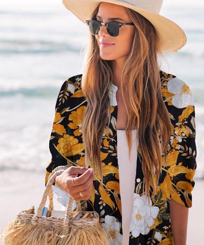 Image of Zoye Chen Women's Bikini Swimsuit Cover Up Button Down V Neck Shirts Long Sleeve Blouse Beachwear Bathing Suit