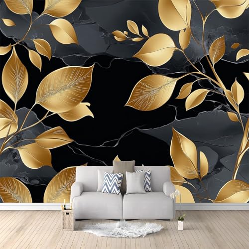 Murales Papel Pintado Salon Textura De Hoja Dorada 250x175 cm Fotomurales 3D Tejido No Tejido Papel Tapiz Fotográfico Decorativos Murales Dormitorio Oficina Hotel