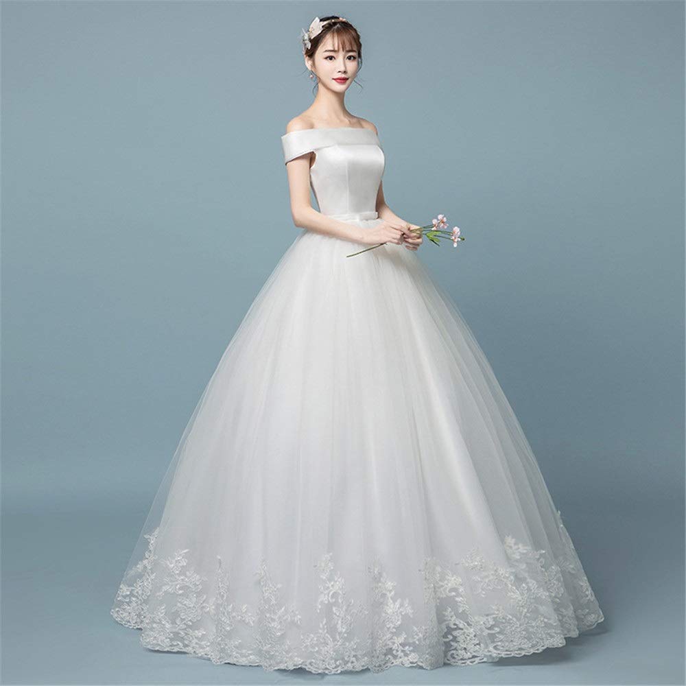 Vestidos de Baile con Calcomanías de Encaje la Novia Se Cultiva Retro en el Vestido de Novia de Encaje de Satén Croset, SEVENYXX, Blanco, l