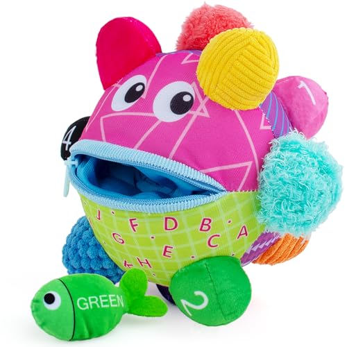 Baby Sensory Fish Toy, Developmental Bumpy Fish Sensory Soft Toys, Easy to Grasp Bumps Help Develop Motor Skills Soft Baby Toy - Tummy Time Sensory Learning Toys with Fingerling for Infants