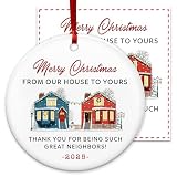 PALORIX Cadeaux de voisin pour homme et femme – Décorations de Noël 2025 en céramique avec carte pour décorations d'arbre – Cadeaux pour amis pour voisins, décorations de Noël pour voisins, superbe