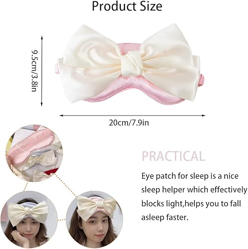 Miniatura 2 de Lindo juego de máscara para dormir y tapones para los oídos, máscara de seda rosa para dormir, máscara de ojos de satén con lazo suave para dormir,