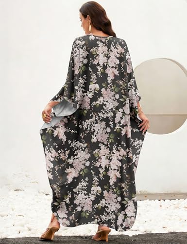 Image of MAKABO Kaftan Dresses for Women, V Neck Moo Moos Colorful Print Cover Ups Caftan Beach Dresses for Swimwear