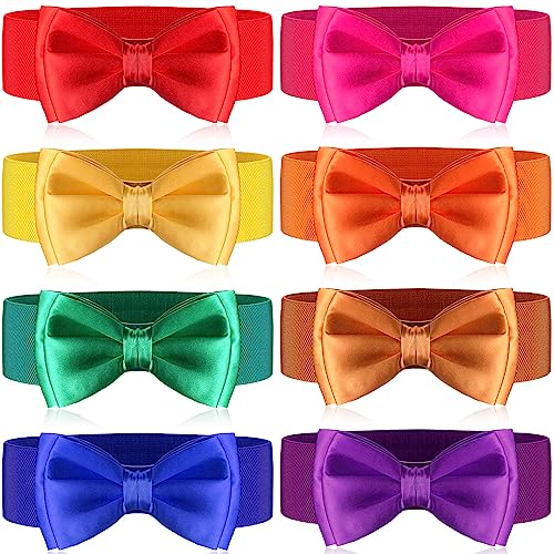 Jeyiour 8 Pcs Wide Elastic Stretchy Bowknot Waist Belt Casual Vintage Bow Knot Corset Waistband Cinch Belts for Women Dress, 8 Colors