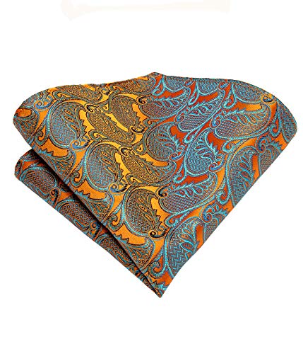 Dubulle Orange Paisely Mens Extra Long Tie for Big and Tall with Pocket Square Handkerchief Hanky - Thumbnail 4
