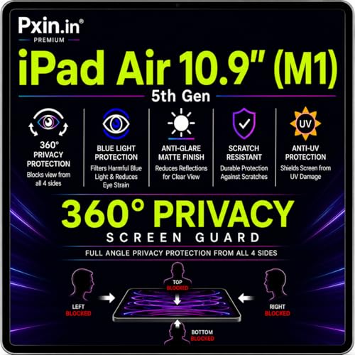 Image of Pxin 360 Pro Privacy Screen guard compatible with ipad air 10.9 M1 | Anti Glare | Anti UV | Anti Blue | Anti Reflection | Privacy Filter | Unbreakable Build
