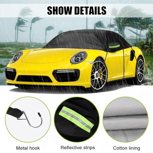 Image of Custom-fit Soft Top Roof Protector for Porsche 911 Carrera 4S /Turbo /Carrera 1999-2024, 6 Layers All Weather Waterproof Half Car Cover with Windproof Strap & Metal Hooks for Sun Snow Rain Protection