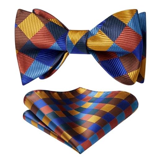 HISDERN Conjunto de lenço de gravata borboleta para homens xadrez xadrez e bolso gravata borboleta quadrada formal smoking casamento gravata borboleta, A - laranja/azul, tamanho �nico