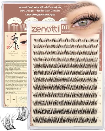 Natural Lash Clusters Spider Lashes Cluster Breeze Wispy Cluster Eyelash Extensions Venus Individual Lashes with Invisible Clear Band DIY Lash Extension for Lash Beginners 8-16mm D Curly by zenotti
