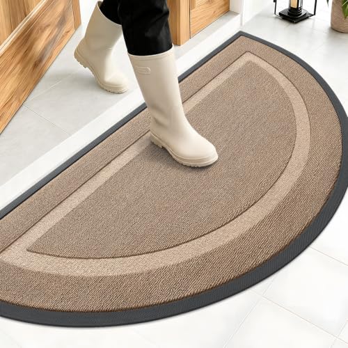 Image of OLANLY Half Circle Door Mat Indoor Outdoor Entrance Welcome, Waterproof All-Season, All-Weather Doormat, Sturdy Natural Rubber, Low Profile, Easy Clean Patio Porch Entryway Mat, 47x23, Mocha